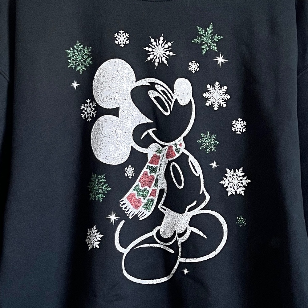 Mickey Mouse Holiday Christmas Sweatshirt GILDAN Crewneck Pullover Black XL - Picture 2 of 5